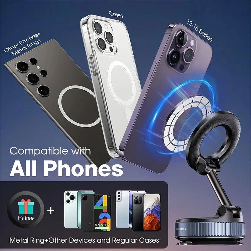 Magnetic Phone Stand Vacuum Adsorption High Stickiness Anti Shake Holder Car Dashboard Windshield Desktop Office GPS Nav Drive